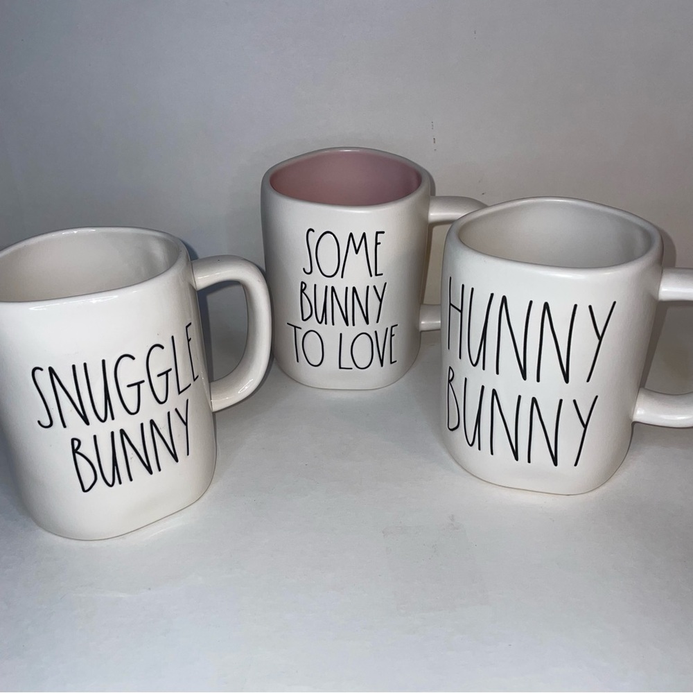 Lot of 3 Rae Dunn Easter White Pink Mugs Hunny Snuggle Bunny Some Bunny To Love - Picture 2 of 7